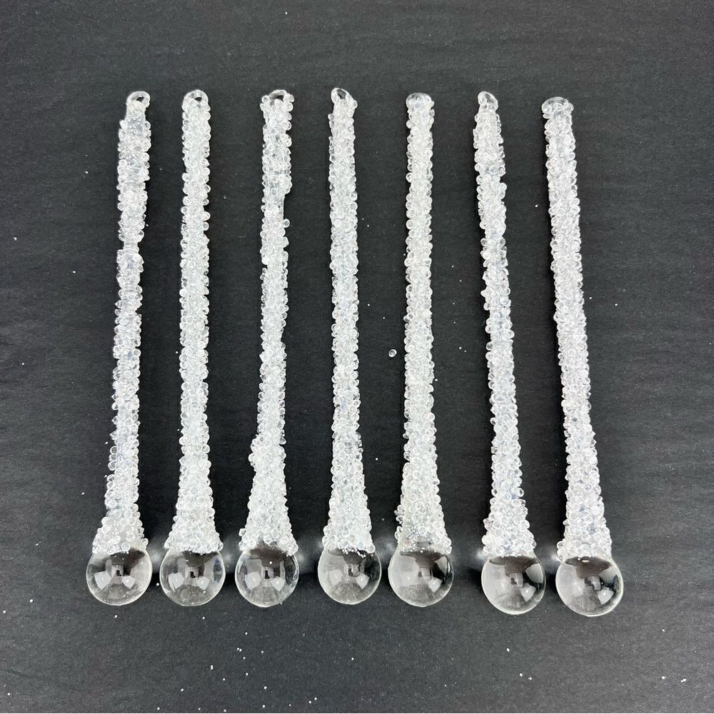 SET OF 7 GLASS TEARDROP Crystal ICICLE CHRISTMAS ORNAMENTS 7"LONG